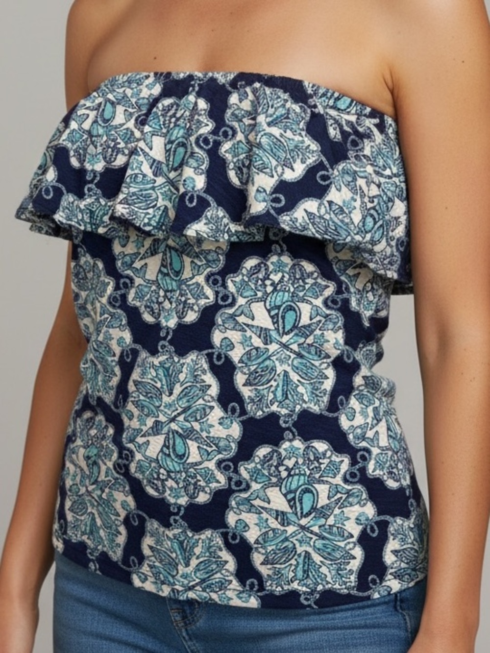 Lilly Pulitzer Wiley Ruffle Tube Top in Hey Sailor Nautical Print